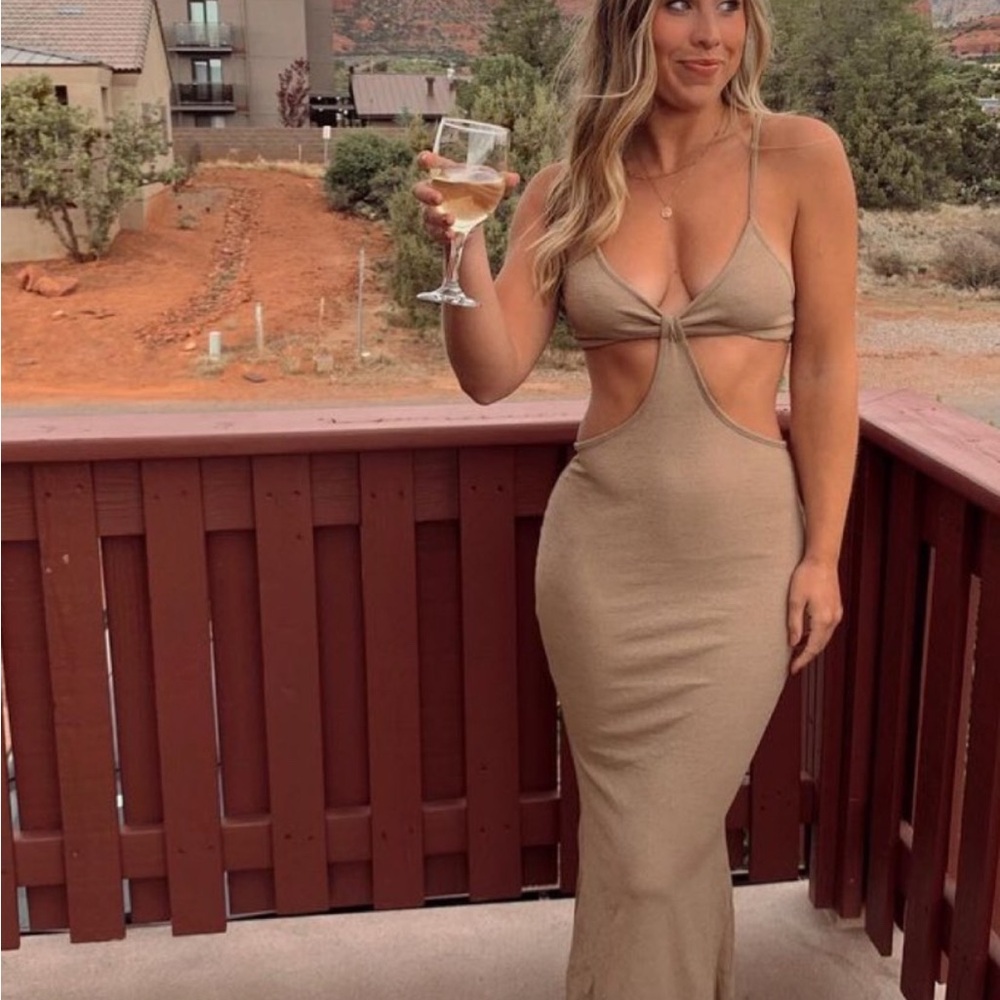 Tan Cut Out Bodycon Dress